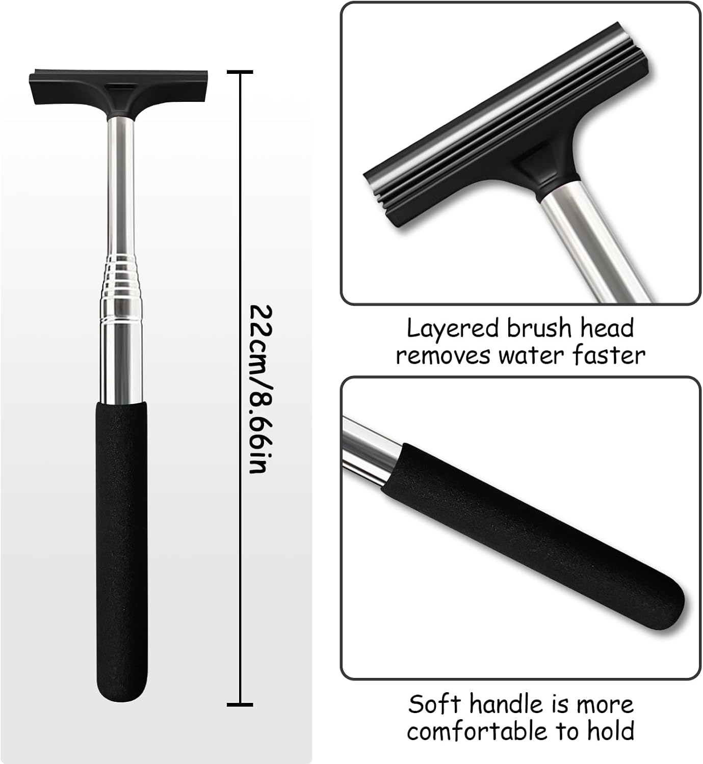 1 Pcs Car Window Mini Squeegee Retractable Auto Glass Squeegee Car Rearview Mirror Wiper Water Cleaner with Telescopic Long Rod Portable Cleaning Tools for All Vehicles (Black)