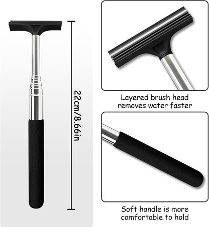 1 Pcs Car Window Mini Squeegee Retractable Auto Glass Squeegee Car Rearview Mirror Wiper Water Cleaner with Telescopic Long Rod Portable Cleaning Tools for All Vehicles (Black)