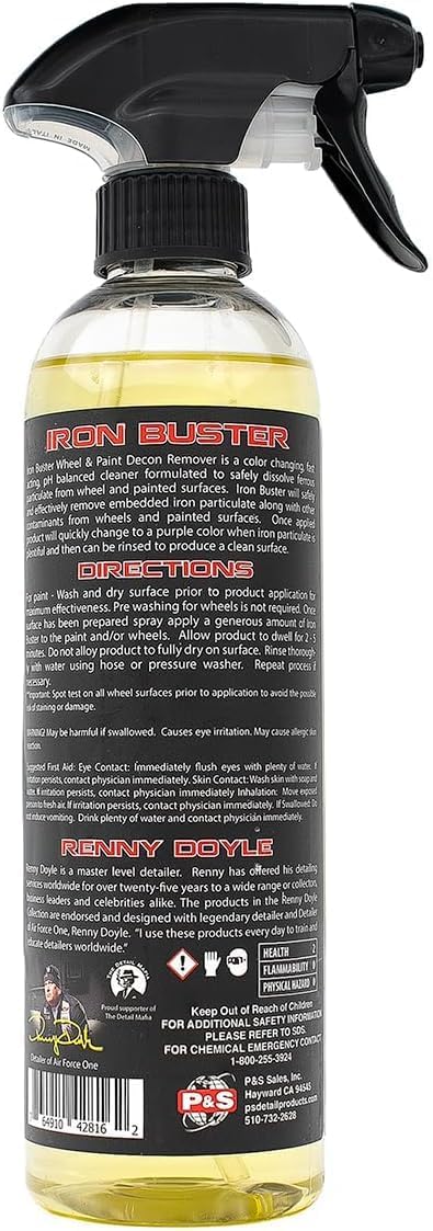 P & S Professional Detail Products Iron Buster Wheel & Paint Decon Remover - pH Balanced, Safe on Alloy, Chrome, Steel & Aluminum Wheels - 16 oz Spray