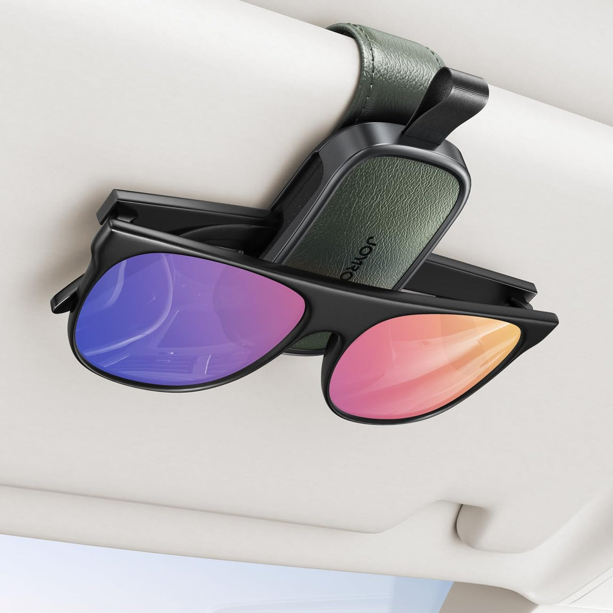 JOYROOM 2026 Unrivaled Stability Sunglass Holder for Car Visor, Magnetic Leather Sunglasses Holder Clip, One Hand Operation Car Glasses Holder, Universal Visor Clips for Cars Accessories, Black