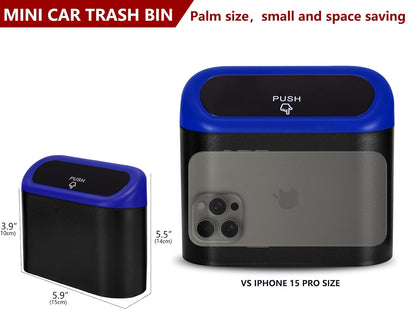 Ginsco 2 Pack Mini Car Trash Can with Lid, Small Car Garbage Can, Cute Leakproof ABS Trash Bin, Cars Accessories for Interior, Garbage Bin for Car, Home, Office with 120pcs Trash Bags Black