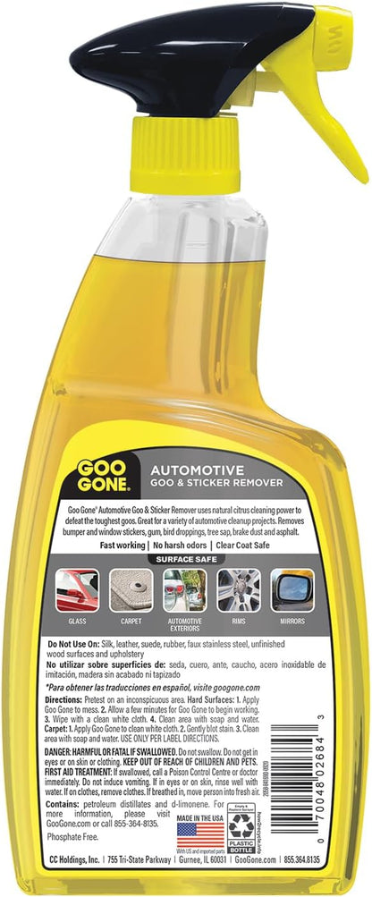 Goo Gone Automotive - Cleans Auto Interiors/ Bodies and Rims, Removes Bugs & Stickers - 12 Fl. Oz.