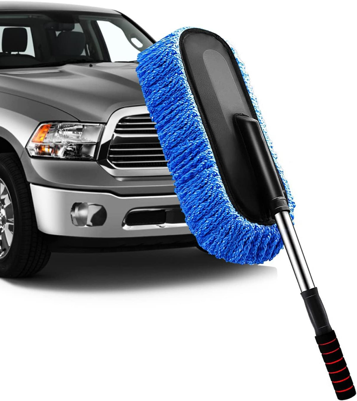 YeewayVeh Car Duster Exterior Scratch Free Microfiber Car Cleaning Brush, Extendable Handle Pollen and Dust Brush for Truck, SUV, Vehicles and Home Cleaning, Gray and Red