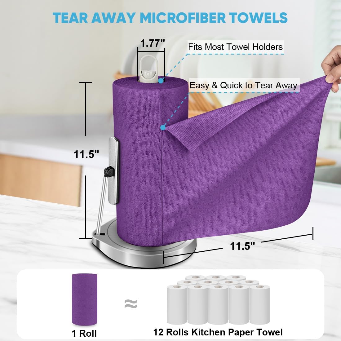 AIDEA Microfiber Cleaning Cloth Roll, Grey 75PK, Reusable Paper Towels Tear Away Cloth, Microfiber Towels for Cars, Wash Cloths, Lint Free Rags for House, Kitchen,Window,Cleaning Supplies 11.5"×11.5"