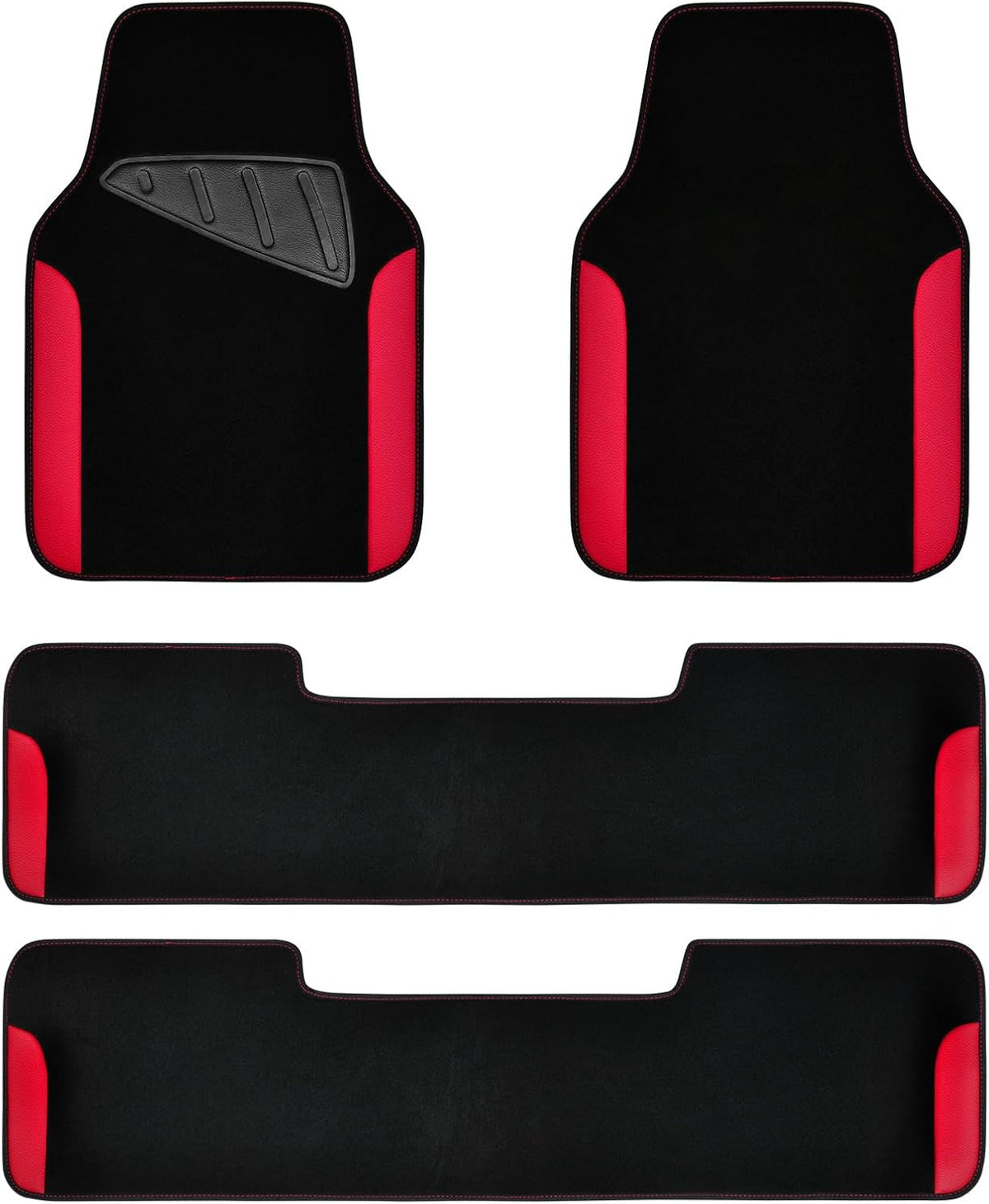 CAR PASS Rainbow Waterproof Universal Fit Faux Leather Car Carpet- Anti-Slip Nibbed Backing Floor Mats for SUV, Vans,Sedans,Trucks, Automotive Set of 4 for Women (Black with Red)