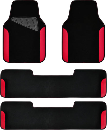 CAR PASS Rainbow Waterproof Universal Fit Faux Leather Car Carpet- Anti-Slip Nibbed Backing Floor Mats for SUV, Vans,Sedans,Trucks, Automotive Set of 4 for Women (Black with Red)