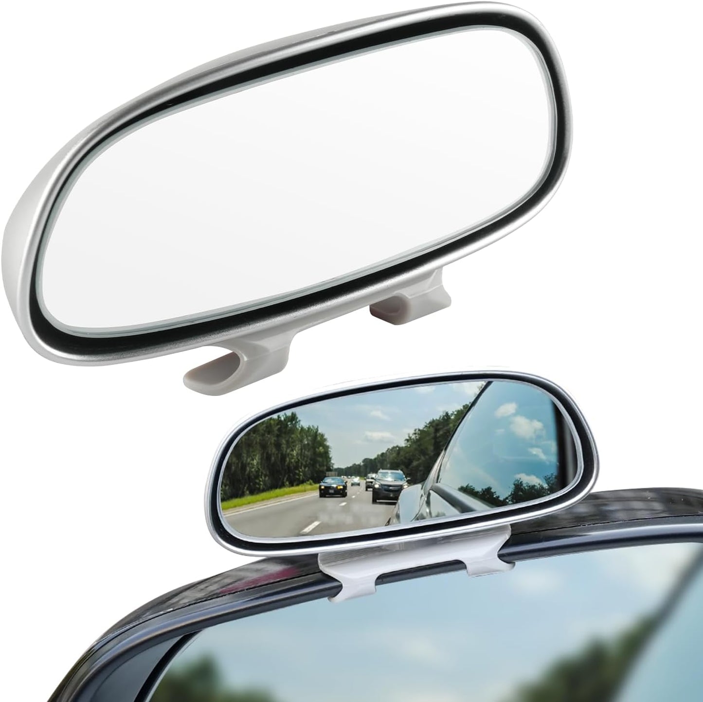 LivTee 2PCS Round Blind Spot Mirror, HD Glass and ABS Housing Convex Wide Angle Rearview Mirror with Adjustable Stick for Universal Car, Black
