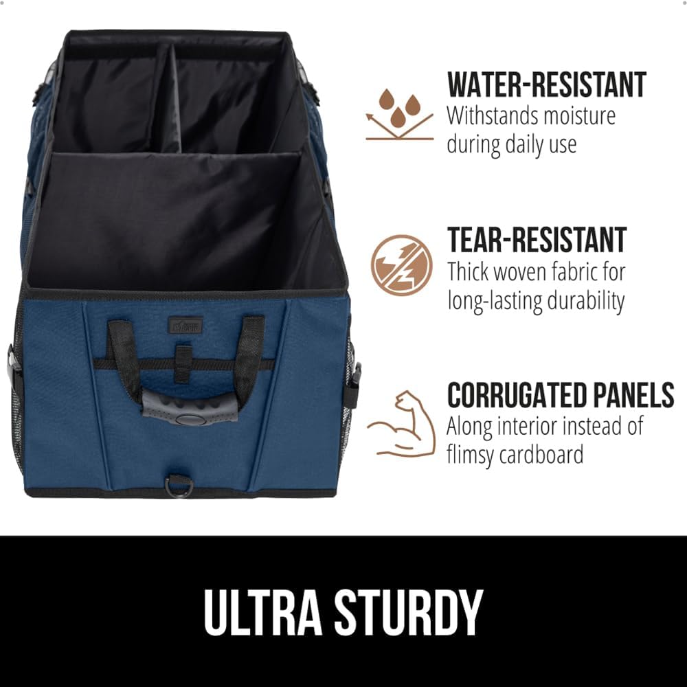 GORILLA GRIP Trunk Organizer for SUV and Cars, Large Capacity Collapsible Car Trunk Storage Organizer, Heavy Duty Car Accessories, Gifts for Mom and Dad, Slip & Water Resistant Multi Compartment Black