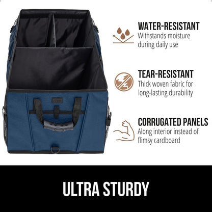 GORILLA GRIP Trunk Organizer for SUV and Cars, Large Capacity Collapsible Car Trunk Storage Organizer, Heavy Duty Car Accessories, Gifts for Mom and Dad, Slip & Water Resistant Multi Compartment Black