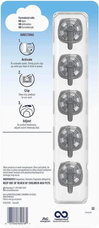 Febreze Car Air Freshener Vent Clip Platinum Ice Scent, .07 oz. Car Vent Clip, Pack of 4
