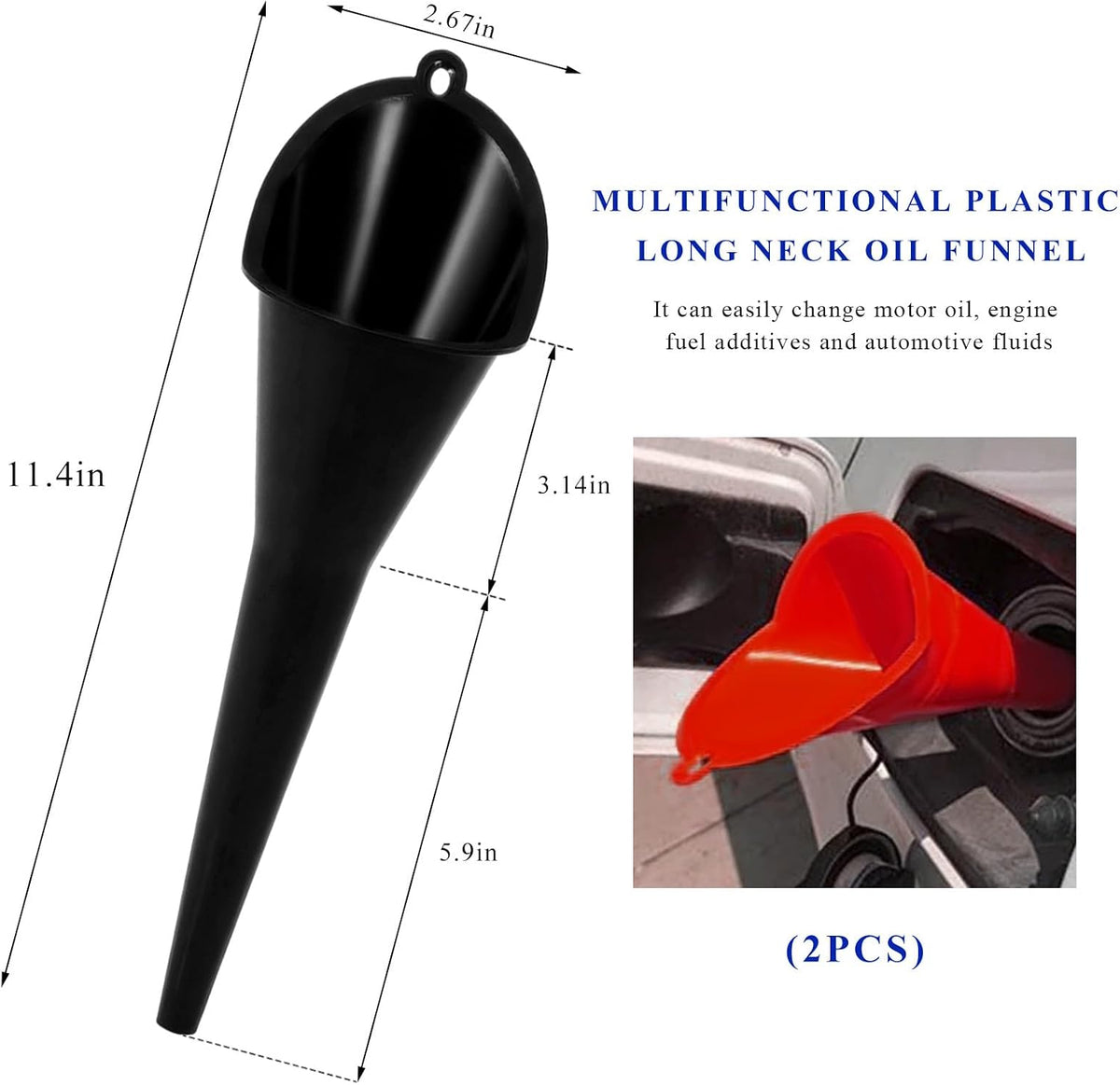2PCS Oil Funnel, Flexible Multi-Function Automotive Oil Funnel, Spill-Proof Plastic Long Neck Engine Funnels Set for Gas Lubricants Water Diesel Fuel Kerosene, Car Accessories (Blue)