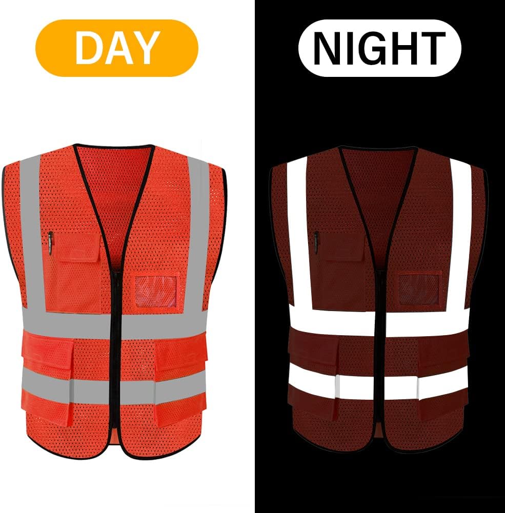 HYCOPROT High Visibility Mesh Safety Reflective Vest with Pockets and Zipper, Meets ANSI/ISEA Standards