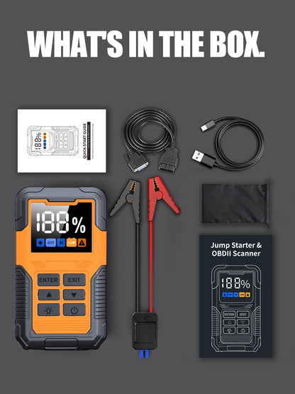 Jump Starter, Battery Jumper Starter Portable, Car Battery Jump Starter with 3 Modes Flashlight, Compass, Power Bank and Jumper Cable