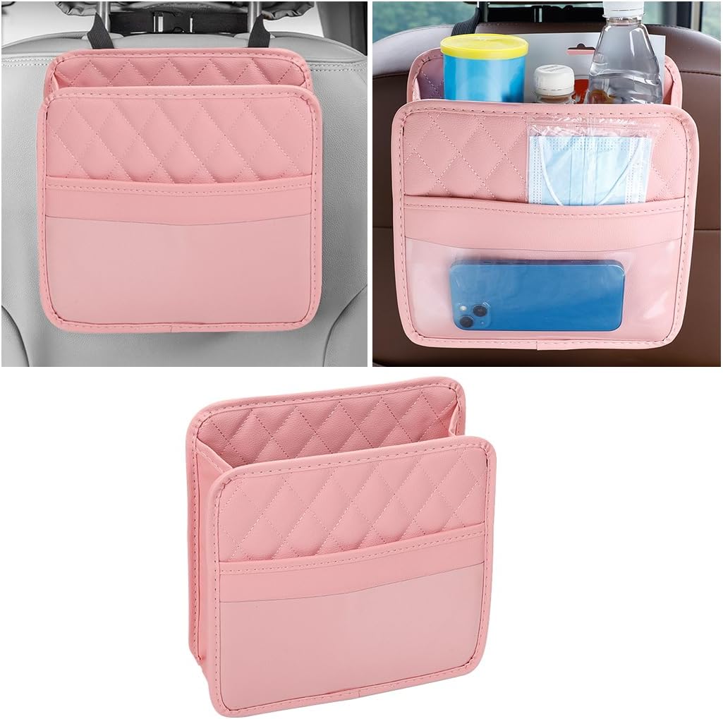 Mandark Car Seat Back Organizer, PU Leather Vehicle Backseat Hanging Storage Pocket, Multipurpose Auto Travel Essentials Accessories for Kids & Adults, Universal for Most Cars (Black)