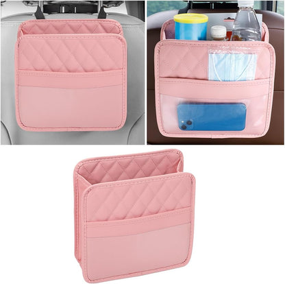 Mandark Car Seat Back Organizer, PU Leather Vehicle Backseat Hanging Storage Pocket, Multipurpose Auto Travel Essentials Accessories for Kids & Adults, Universal for Most Cars (Black)