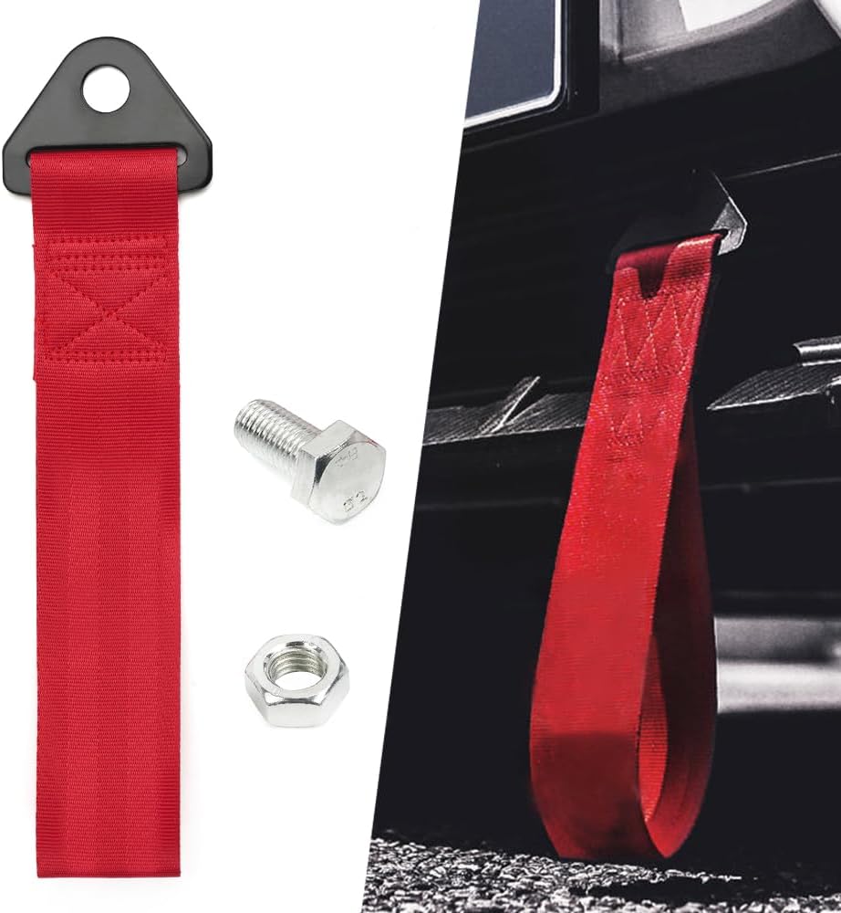 RASTP Racing Tow Strap, Car Modification Sports Trailer Belt Fit for Front or Rear Front Bumper Decorative (Red)