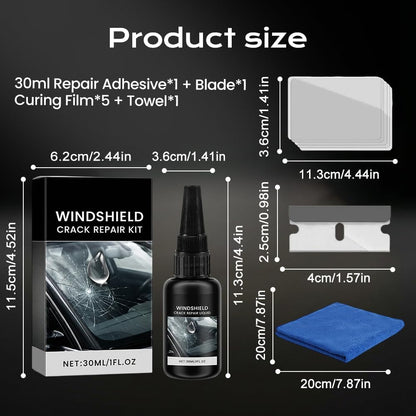 Windshield Crack Repair Kit, 2026 New Advanced Formula Quick Fix with 30ml Glass Repair Liquid 1 Towel 1 Blade 5 Curing Films, Universal Cracks Gone Glass Repair Kit (1 * Black)