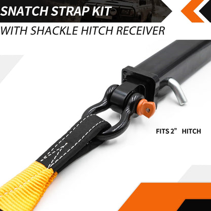 ALL-TOP Heavy Duty Tow Strap Recovery Kit: 3 inch x 20ft (35,000lbs) 100% Nylon and 22% Elongation Snatch Strap + 3/4 Heavy Duty D Ring Shackles (2pcs) + Storage Bag