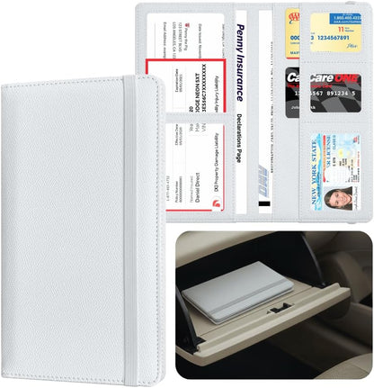 LINTRU Car Insurance and Registration Card Holder, Fits Folded Registration Papers, Double-Stitched Rigid Backing, Secure Elastic Closure, Vehicle Document Organizer, Car Accessories for Men & Women