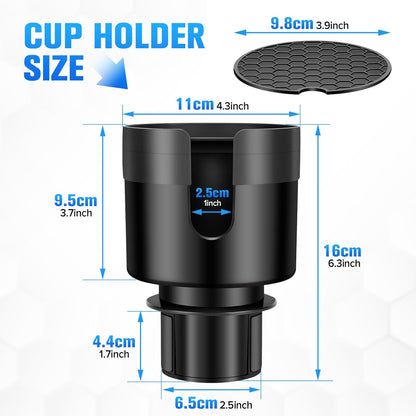 Car Cup Holder Expander, Automotive Cup Holders for Car with Adjustable Base and Rubber Pad, Fits Most Bottles 20-40 oz (3.4"–3.8" Diameter), Black