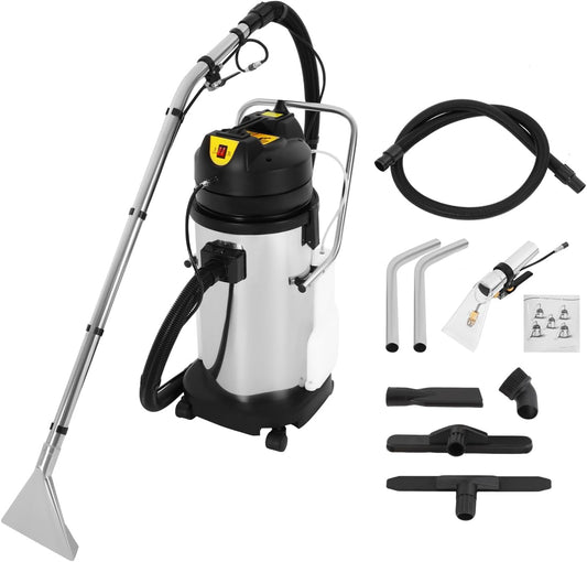 40L/10.6Gal Commercial Carpet Cleaner Machine, 3-in-1 Heavy Duty Extractor Vacuum with 1049W Power & 230mbar Suction, Professional Upholstery Cleaner for Sofa Curtain Car, Stainless Steel Wet Dry Vac