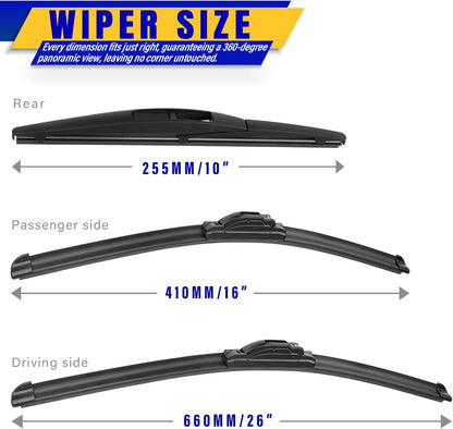 3 wipers Replacement for 2017-2021 2022 Honda CRV CR-V, Windshield Wiper Blades Original Equipment Replacement - 26"/17"/12" (Set of 3) U/J HOOK - Colors A