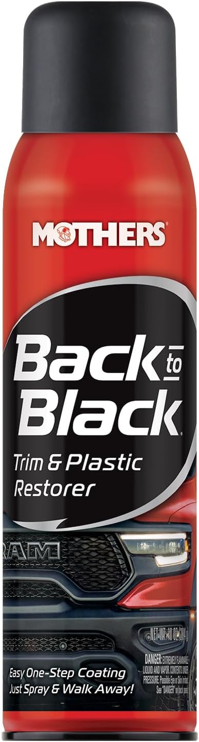 Mothers Back-to-Black Trim & Plastic Restorer, 10 oz. Aerosol — Removes Oxidation, Dirt & Wax Residue – Restores Faded Trim & Provides Long-Lasting Protection (06110)