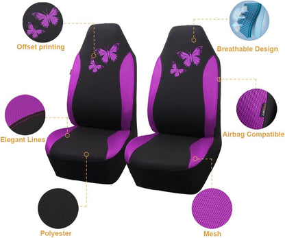 Flying Banner Butterfly car seat Covers ful Set Fashion Universal Lady Woman Female Rear Bench Split Colorized (Pink, 2 Fronts - Lace)