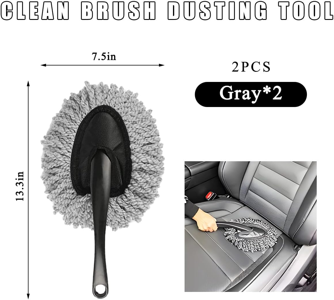 KVAEY Car Dash Duster Brush, Super Soft Microfiber Multi-Functional Car Cleaning Brush, Scratch Free Dash Dusting Tool with a Anti-Skid Handle for Vehicle Home Kitchen Cleaning (Gray)