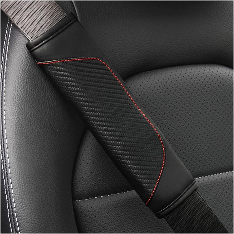 Osilly 2PCS Car Seat Belt Cover, Carbon Fiber Seatbelt Shoulder Protection, Soft Car Seat Belt Strap Cushion Protect Your Neck and Shoulder, Car Accessories Seat Belt Pad for Car Truck (Red)