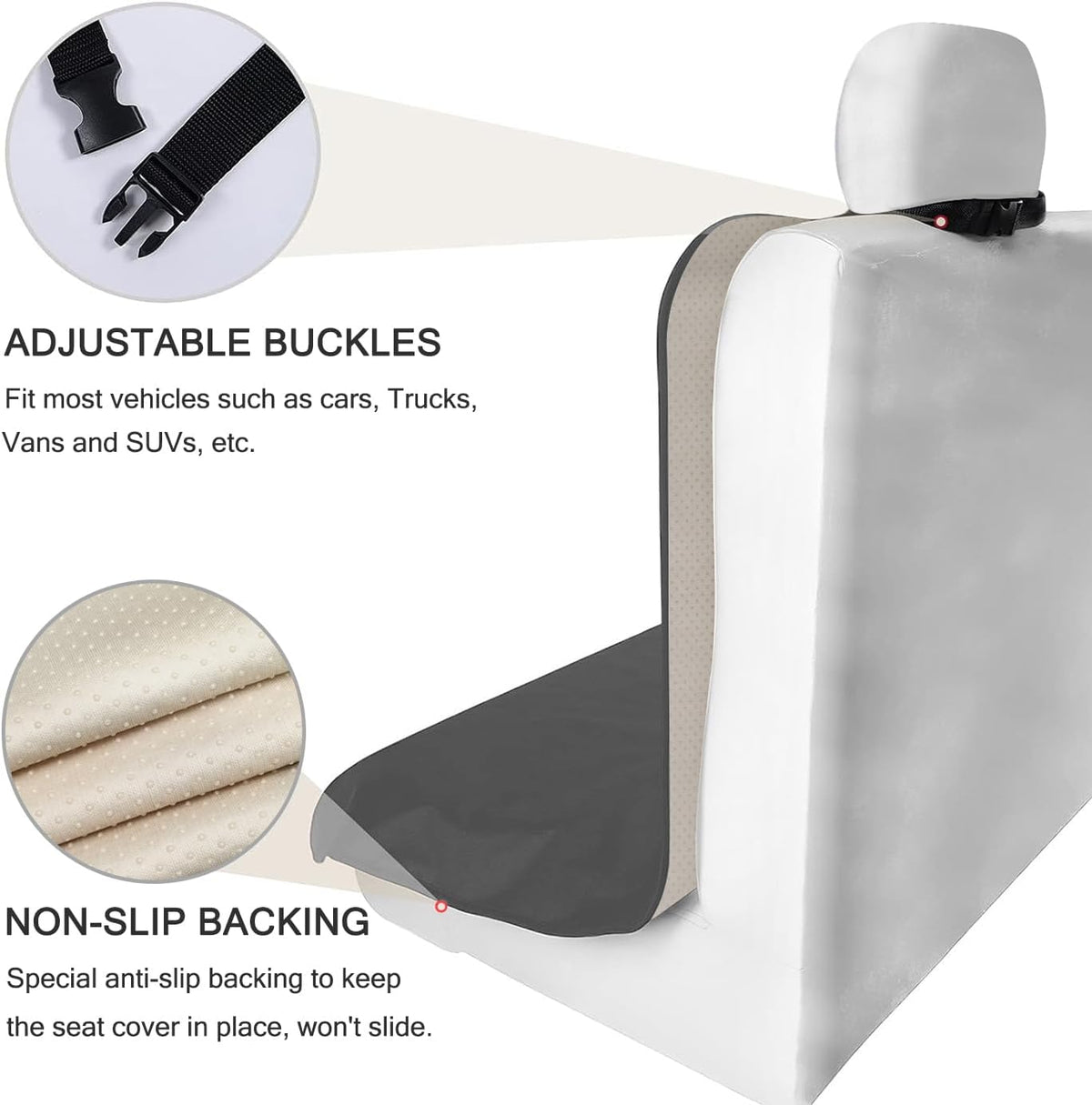 Waterproof Sweating Car Seat Cover for Post Gym Workout, Running, Swimming, Beach and Hiking, Universal Fit Non-Slip Towel Bucket Seat Protector for Cars SUV Trucks, Machine Washable (Grey)