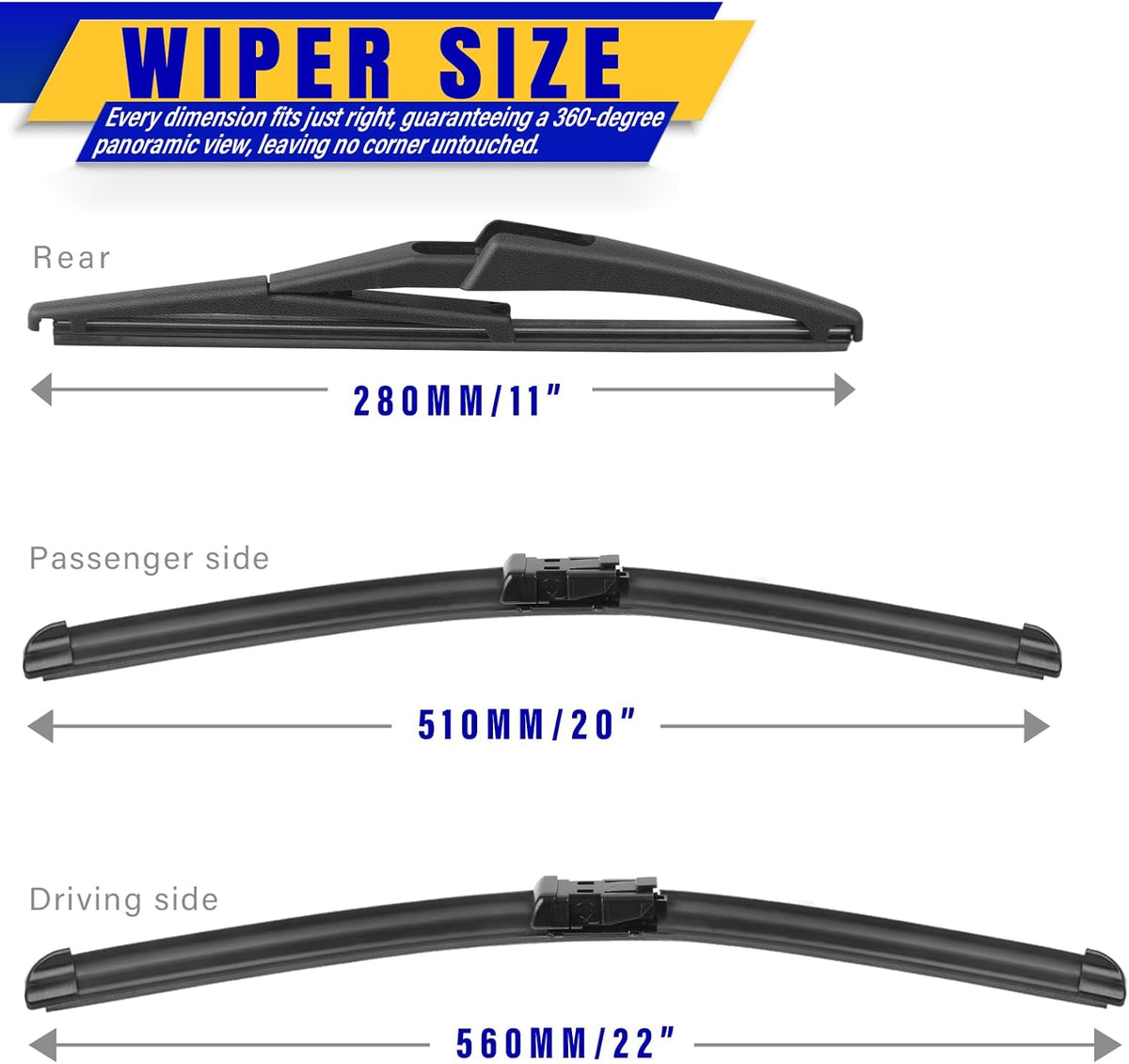 3 wipers Replacement for 2012-2018 Subaru Forester/2015-2019 Subaru Outback, Windshield Wiper Blades Original Equipment Replacement - 26"/17"/14" (Set of 3) U/J HOOK - Colors A