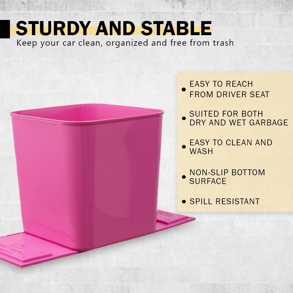 Car Trash Can for Vehicles Leakproof Compact Garbage Bin w/Stability Flap, Anti-Slip Base, Portable Trash Holder for Cars, Trucks, SUVs, Minivans (Black, Large)