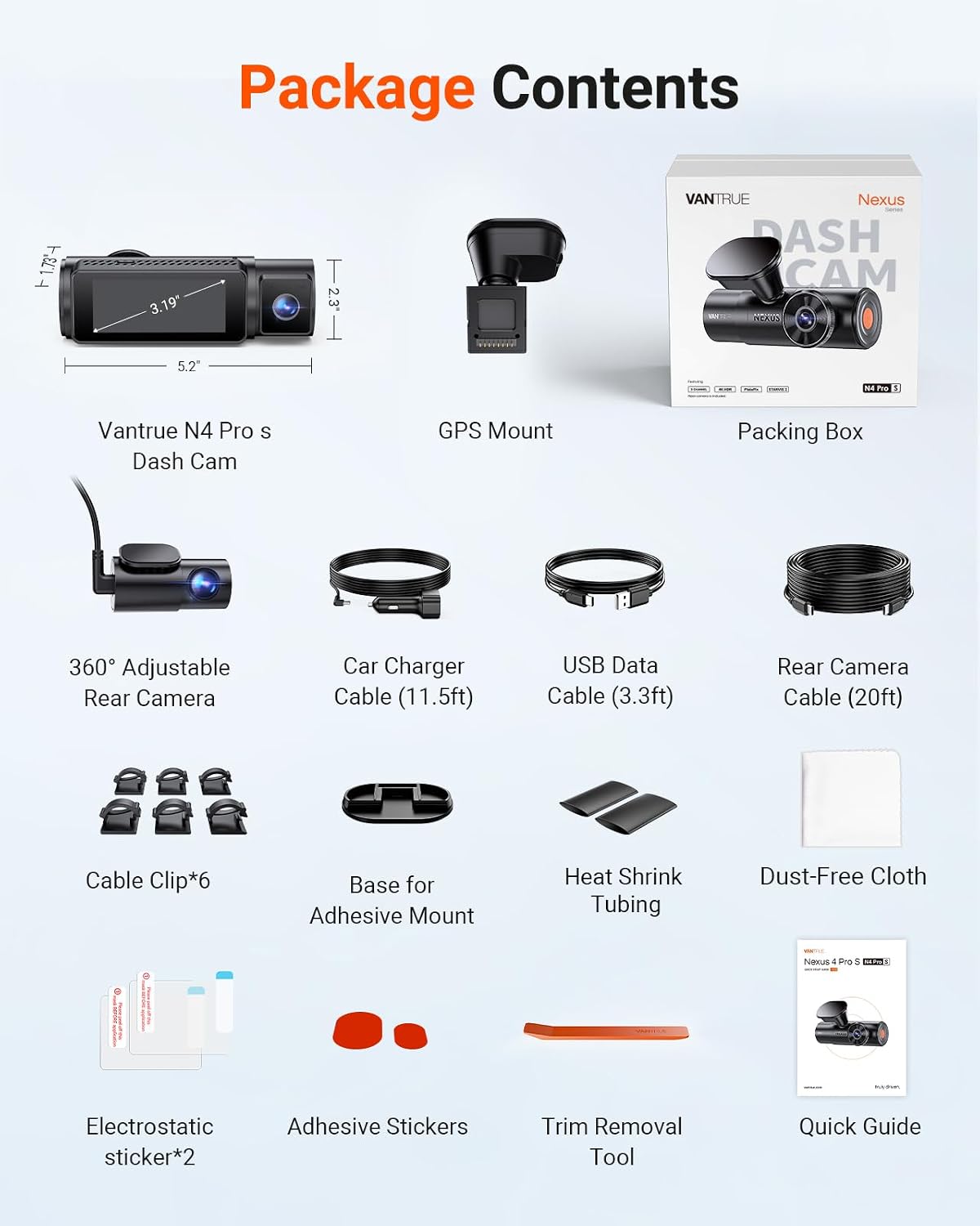 Vantrue New N4 Pro S 4K 3 Channel Dash Cam, Triple STARVIS 2 Dash Camera for Cars, 4K+1080P+2.5K Front and Rear Inside, HDR IR Night Vision, 24/7 Buffered Parking Mode, GPS, Wi-Fi, Support 1TB (RC18)