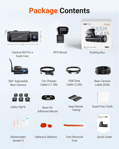 Vantrue New N4 Pro S 4K 3 Channel Dash Cam, Triple STARVIS 2 Dash Camera for Cars, 4K+1080P+2.5K Front and Rear Inside, HDR IR Night Vision, 24/7 Buffered Parking Mode, GPS, Wi-Fi, Support 1TB (RC18)