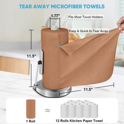 AIDEA Microfiber Cleaning Cloth Roll, Grey 75PK, Reusable Paper Towels Tear Away Cloth, Microfiber Towels for Cars, Wash Cloths, Lint Free Rags for House, Kitchen,Window,Cleaning Supplies 11.5"×11.5"