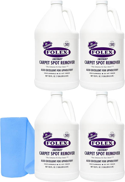 FOLEX Instant Carpet Spot Remover 128 oz - Powerful Stain Remover for Carpets, Upholstery & Rugs - Eliminates Pet Stains, Grease, Red Wine, Food, Makeup & More - With Reusable Cleaning Cloth - 1 Pack