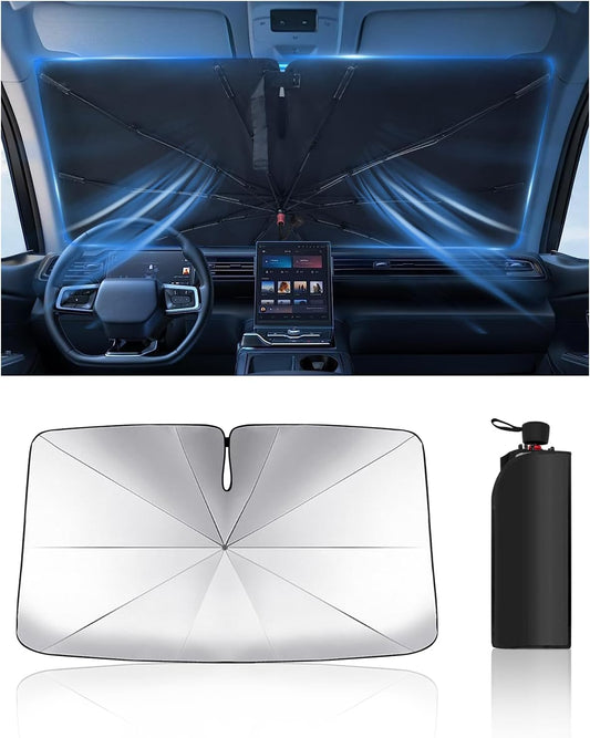 Windshield Sun Shade Umbrella for Car, Foldable Car Windshield Sunshade UV Block Heat Insulation, Fits Sedan SUV Truck, Compatible with Camry Accord Civic CRV Model Y Ideal Gifts for Men & Women