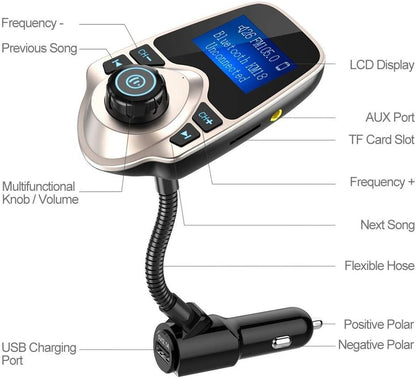 Nulaxy KM18 Bluetooth 5.4 Car Adapter with 1.44" Clear Display & Flexible Gooseneck - FM Radio Transmitter & Bluetooth Receiver for Hands-Free Calls, Wireless Music via BT/FM/AUX/TF, USB Car Charger