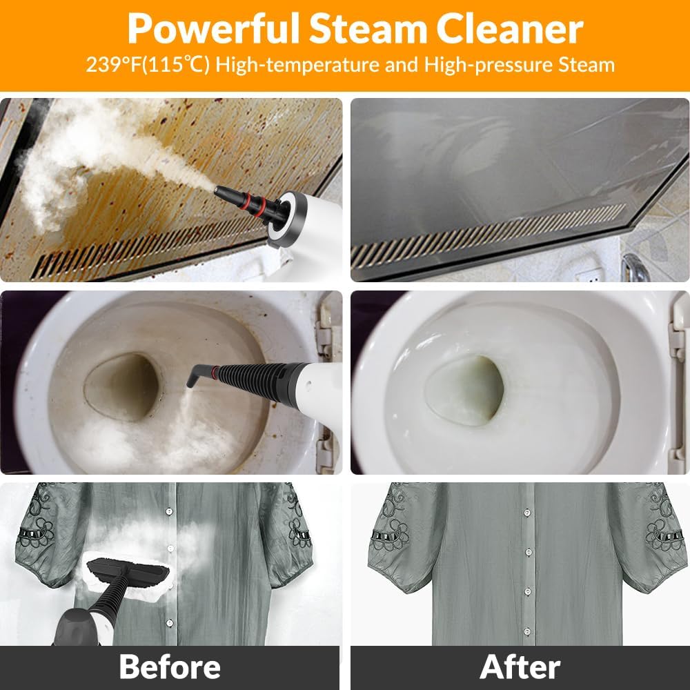 Handheld Pressurized Steam Cleaner with 12 pcs Accessories, Steamer for Cleaning, Steam Cleaner for Home Use, Steamer for Cleaning Car, Furniture, Floor, Upholstery, Grout and Tile, Deep Gray