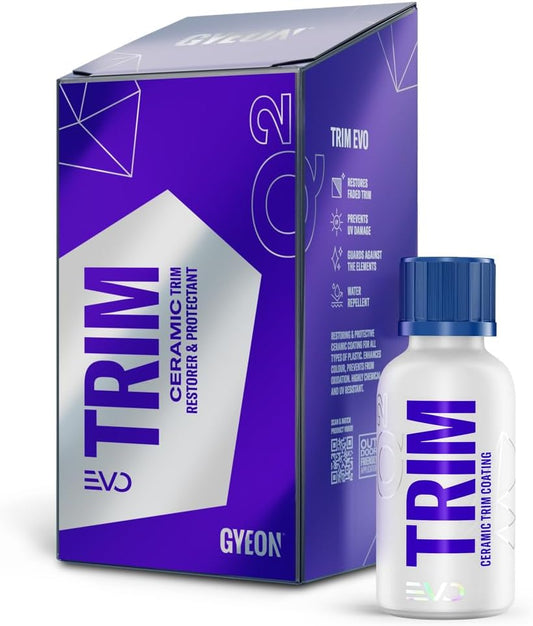 Gyeon Trim Evo Ceramic Restorer Applicator Kit, Black Plastic, Hydrophobic SiO₂ Liquid Coating, Enhances Color Saturation, UV Protection, Durable Satin Finish, Restores Faded Auto Exterior
