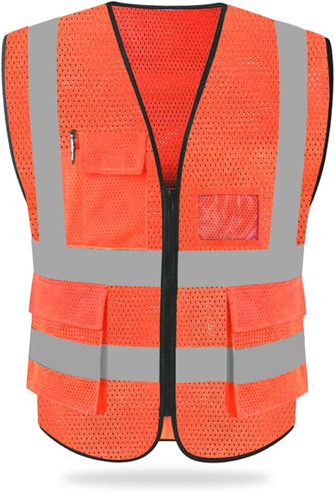 HYCOPROT High Visibility Mesh Safety Reflective Vest with Pockets and Zipper, Meets ANSI/ISEA Standards