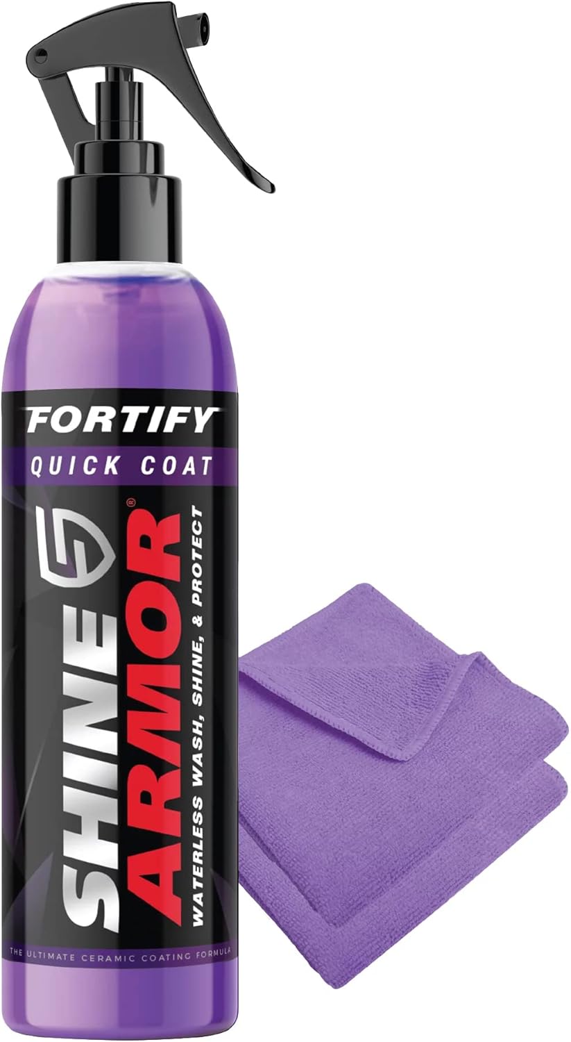 SHINE ARMOR Fortify Quick Coat: 3-in-1 Waterless Car Wash Spray with Ceramic Coating - Car Wax, Paint Protector, and Cleaner for Trucks, Bikes and SUVs, Made in USA, 16floz