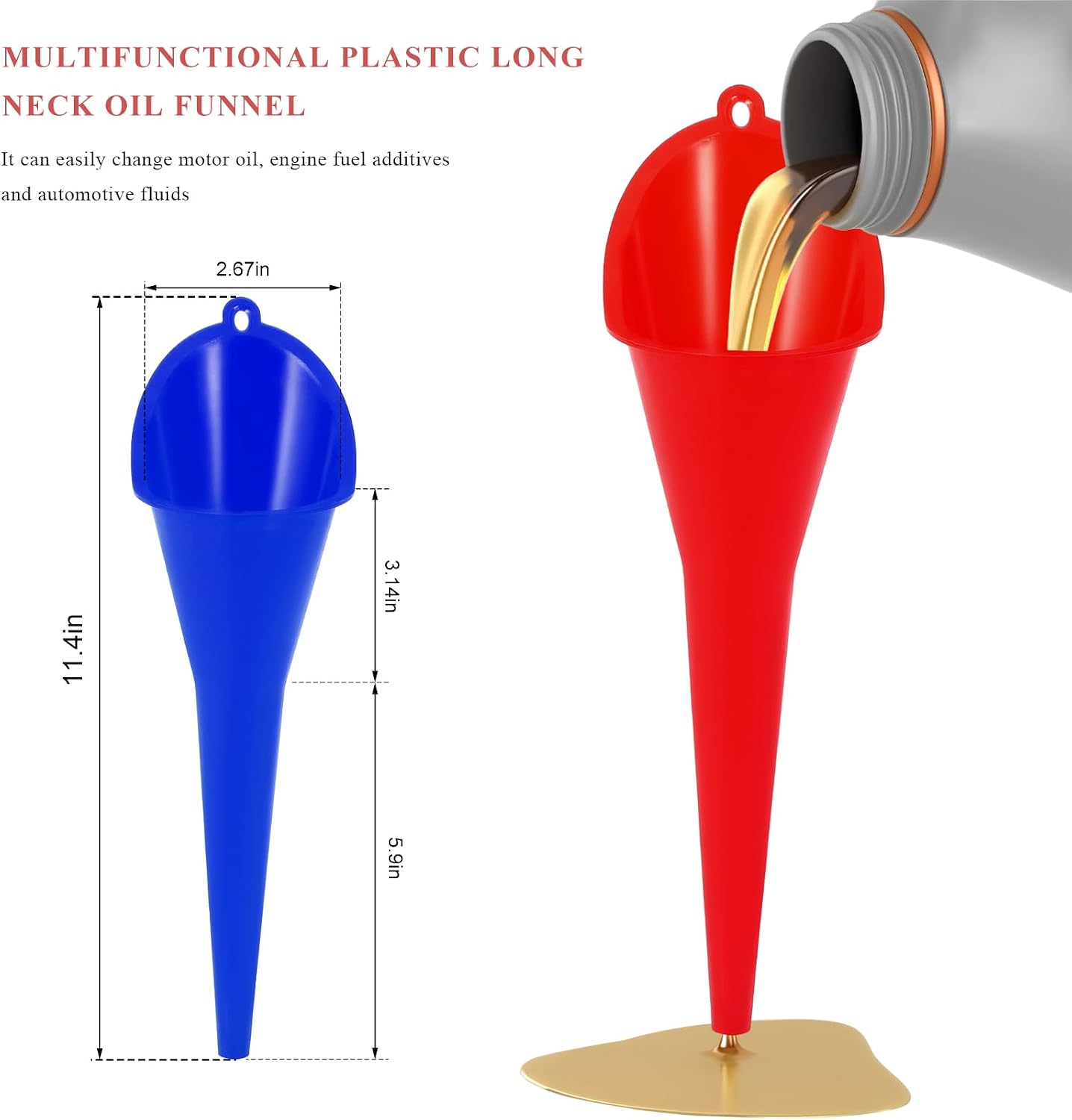 Oil Funnel, Multi-Purpose Plastic Long Neck Oil Funnel, Automotive Use Funnels for Filling Oils Lubricants Water Diesel, Kitchen Funnels for Filling Bottles Jars (Black)