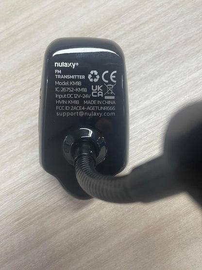 Nulaxy KM18 Bluetooth 5.4 Car Adapter with 1.44" Clear Display & Flexible Gooseneck - FM Radio Transmitter & Bluetooth Receiver for Hands-Free Calls, Wireless Music via BT/FM/AUX/TF, USB Car Charger