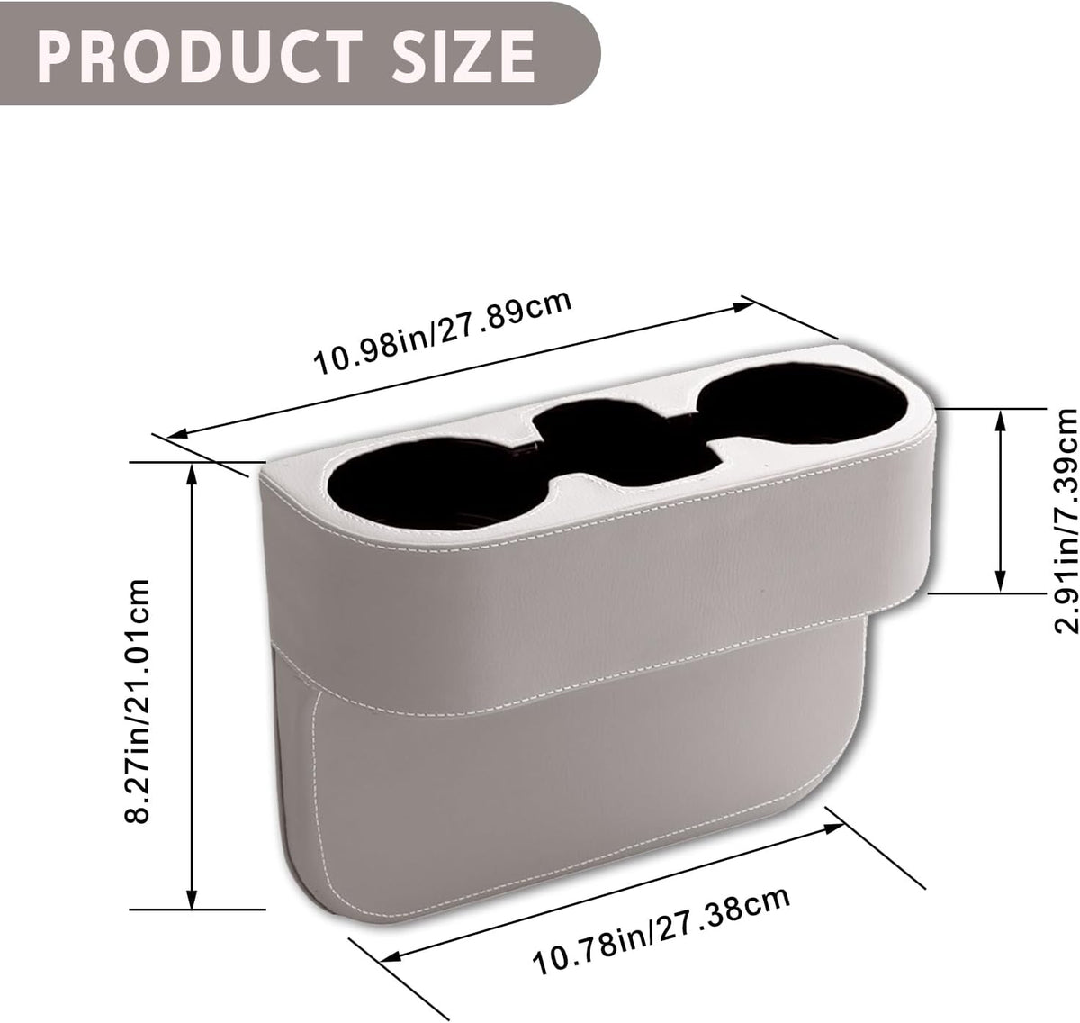 Car Cup Holder, PU Leather Auto Front Seat Organizer, Multifunctional Cup Drink Holders, Gap Filler Storage Box Coin Bucket Console Side Pocket Cell Mobile Phone Holder (Black)