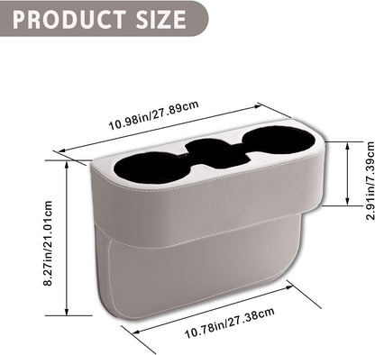 Car Cup Holder, PU Leather Auto Front Seat Organizer, Multifunctional Cup Drink Holders, Gap Filler Storage Box Coin Bucket Console Side Pocket Cell Mobile Phone Holder (Black)