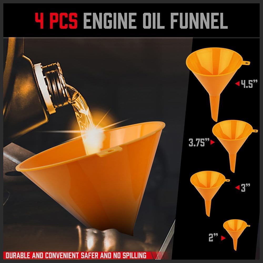 18-Piece Engine Oil Funnel Kit, 1.59QT/1.5L Automotive Oil Funnel Set with 12 Adapters, Elbow Fitting, Arrow Screen and Magnetic Storage Hooks Tray, Compatible with GM, Ford, BMW, Audi, Land Rover Etc