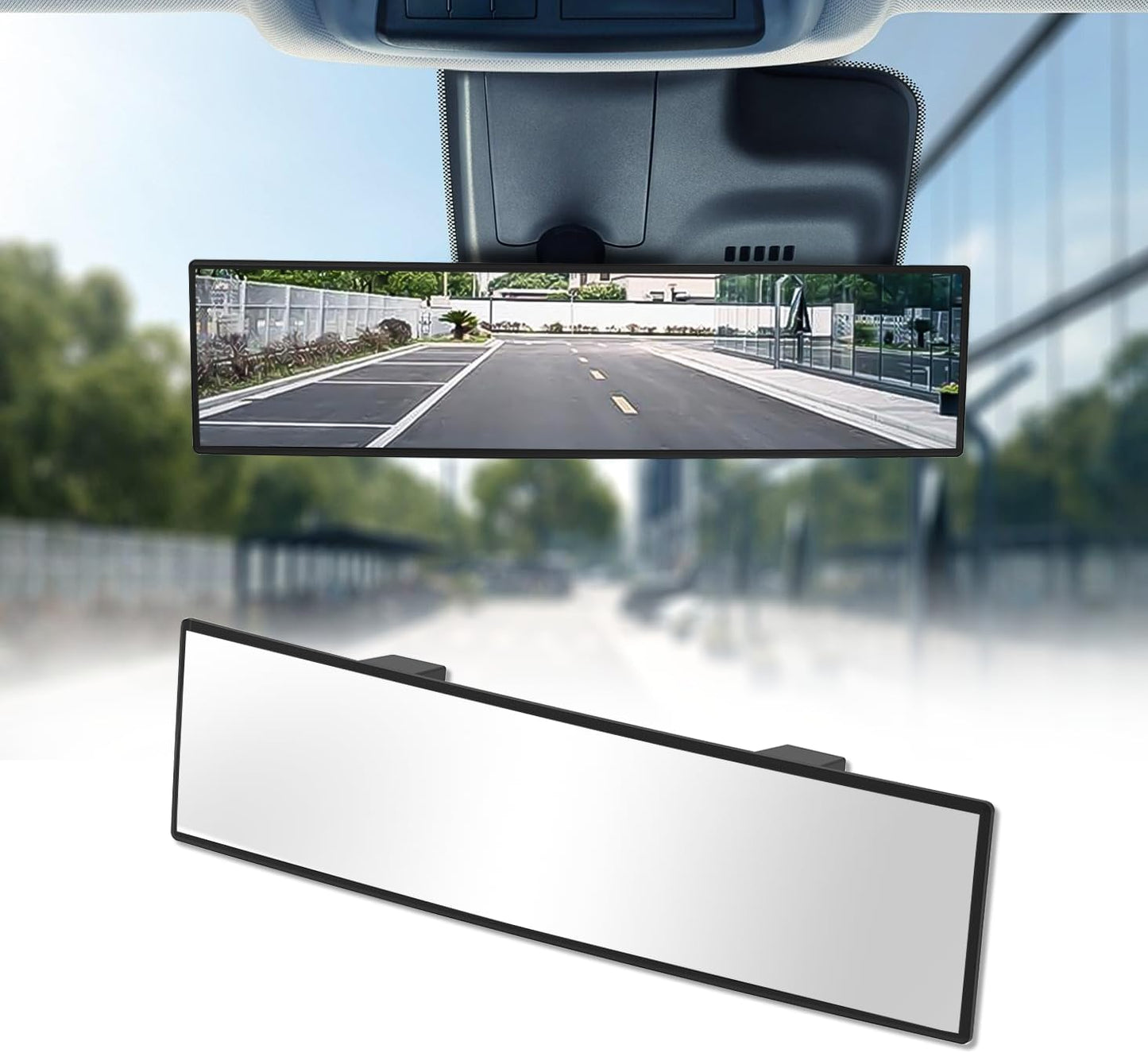 Rear View Mirror, Chrome Anti-glare Panoramic Rear Mirrors Universal 10 Inch Convex Car Interior Clip on Extra Big Wide Angle Rearview Mirror Extender to Reduce Blind Spot for Car SUV