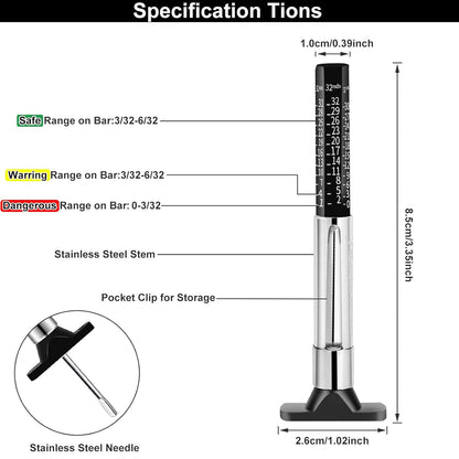 GODESON Tire Tread Depth Gauge, Tire Depth Gauge 32nds, Professional Tire Tread Gauge Tools, Accurate Measurement Tread Depth Metric Gauges for Motorcycle, School Bus, SUV Most Vehicle（Black）